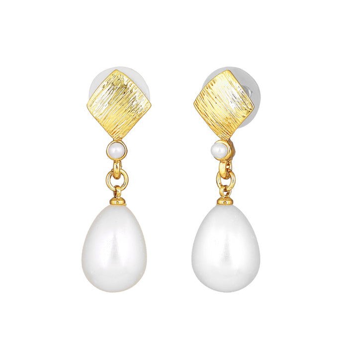 Estele Gold Plated Textured Pearl Drop Earrings for Girls and Women
