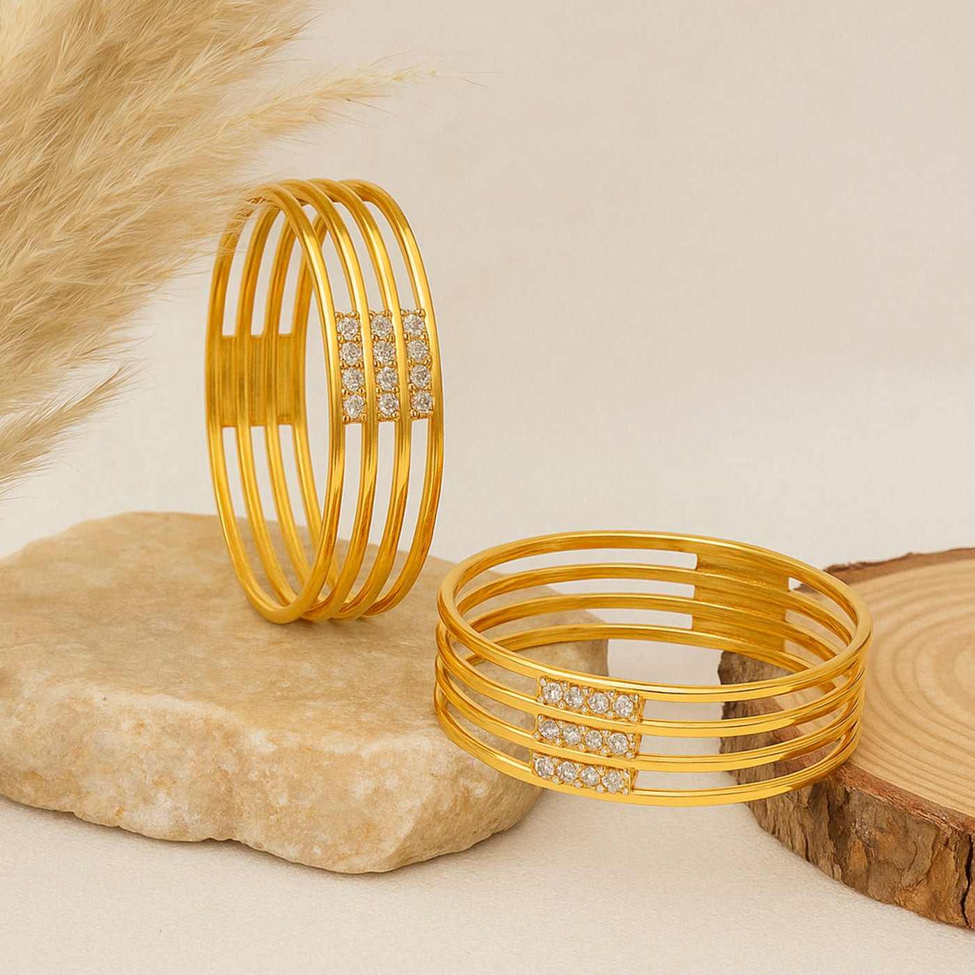 Estele Gold Plated Multi-Line CZ Bangles for Women – Size 2.6 – Lightweight, Modern Design for Festive, Ethnic & Everyday Wear – OSBR-VK11433-26 BANGLE