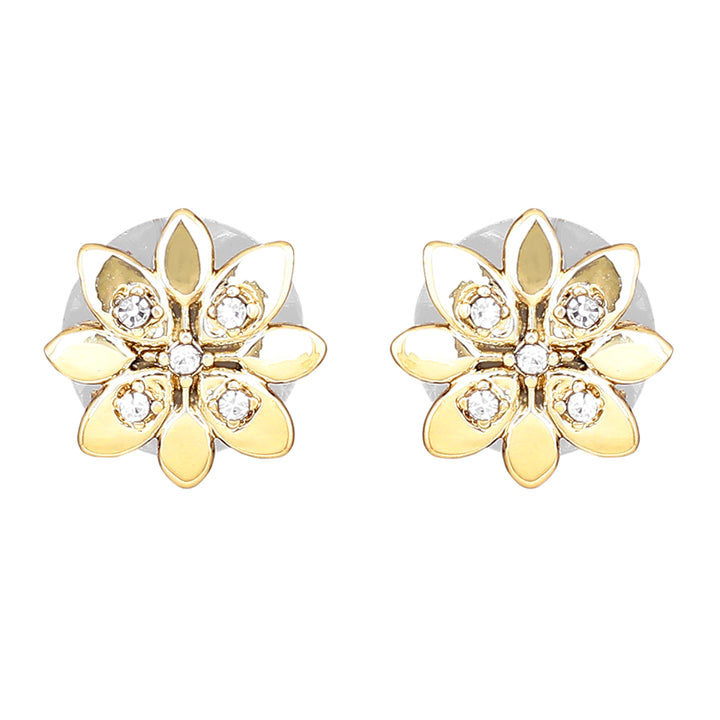Estele Gold Plated Flower Stud Earrings with Crystals for Women