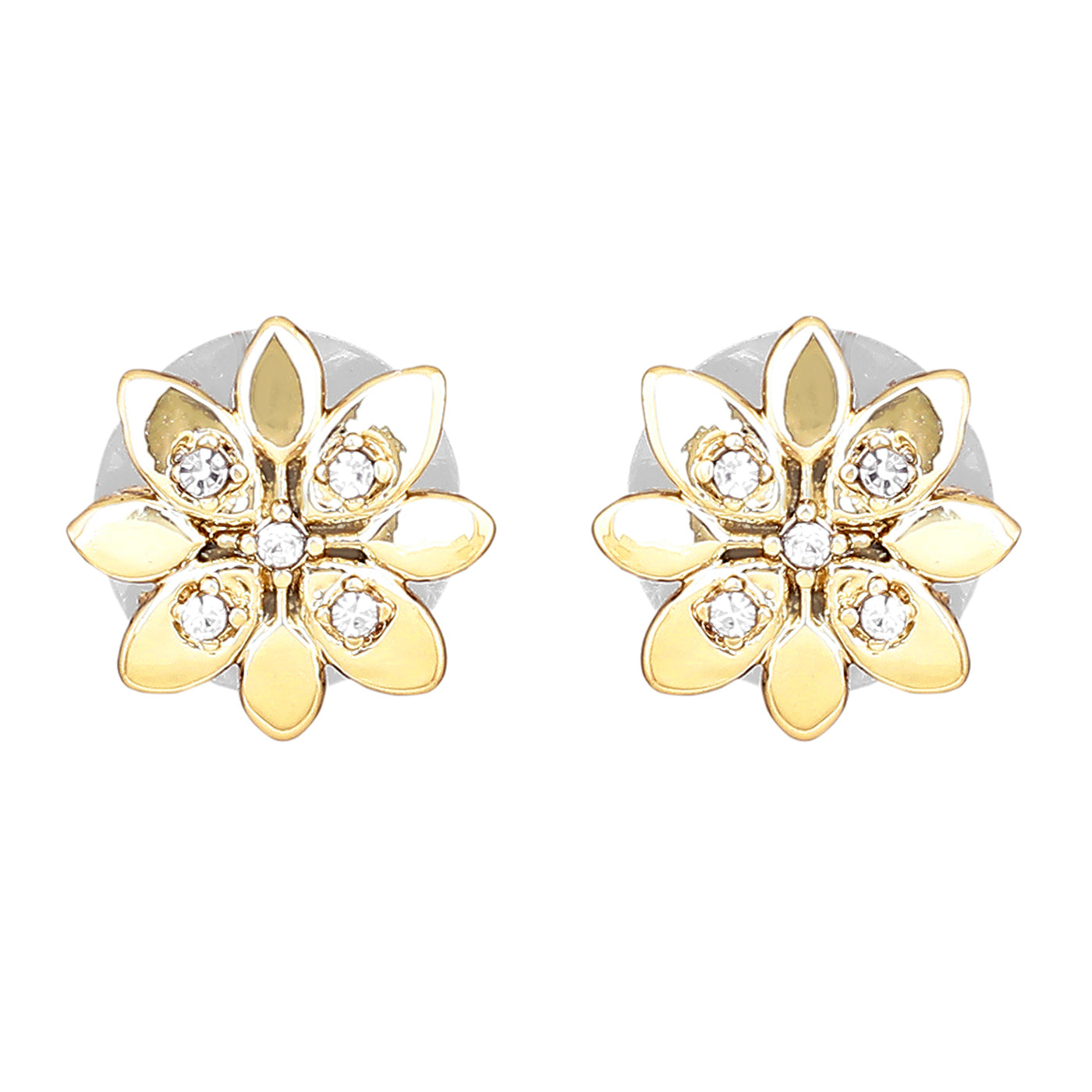 Estele Gold Plated Flower Stud Earrings with Crystals for Women