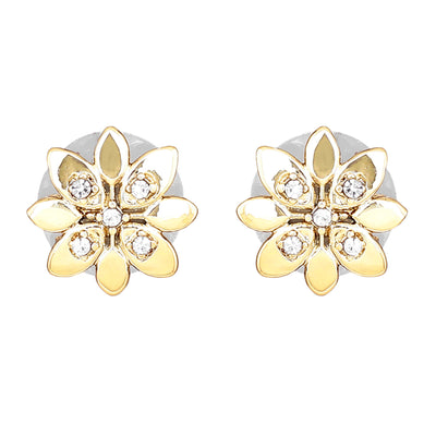 Estele Gold Plated Flower Stud Earrings with Crystals for Women