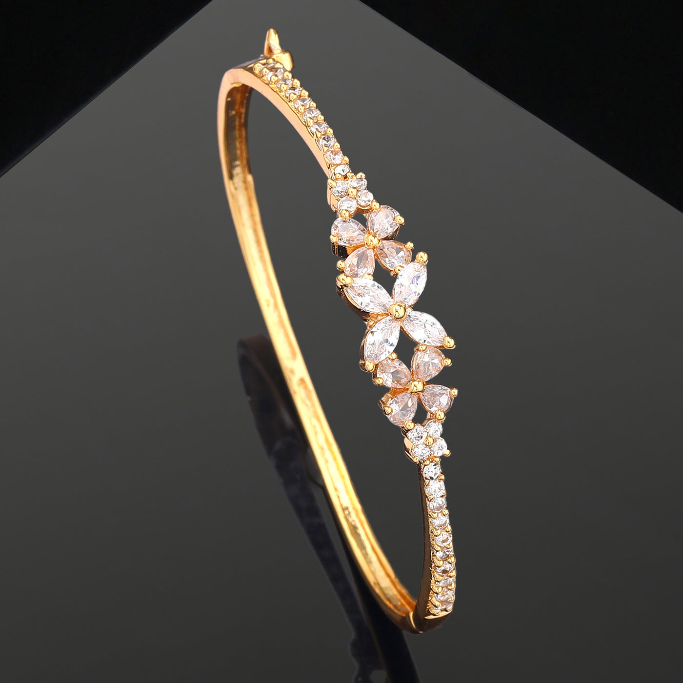 Estele Eternal Spark: Sleek & Dazzling Gold Plated American Diamond Bracelet for Women– A Fusion of Lightweight Luxury & Style