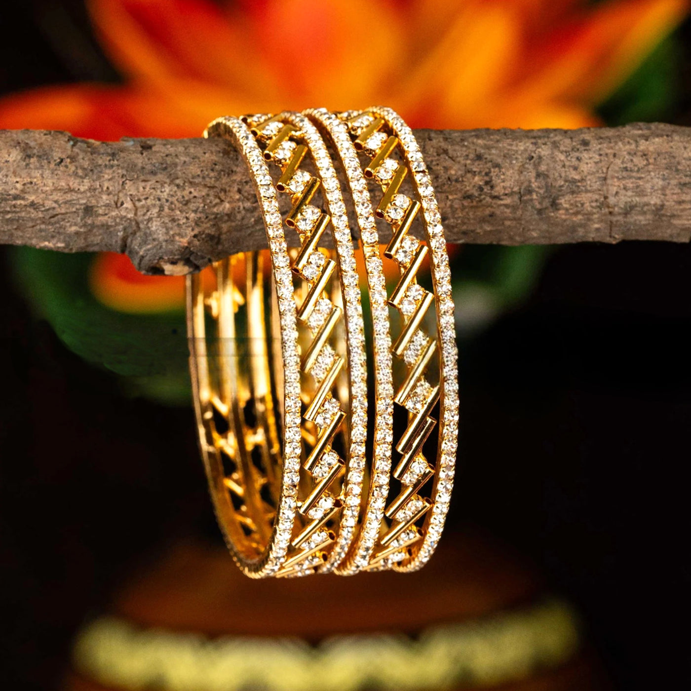 Estele Gold Plated Criss-Cross 2:4 Size Bangles | Modern Jewelry for Women – OSBR-VKL11039 BANGLE
