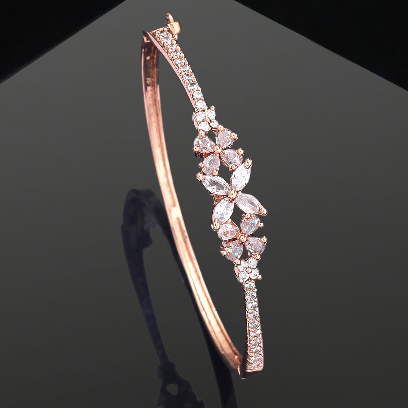 Estele Luminous Luxe: Exquisite American Diamond Bracelet with Premium Rosegold Finish for Women – Ultra-Lightweight & Comfort Fit for Timeless Elegance