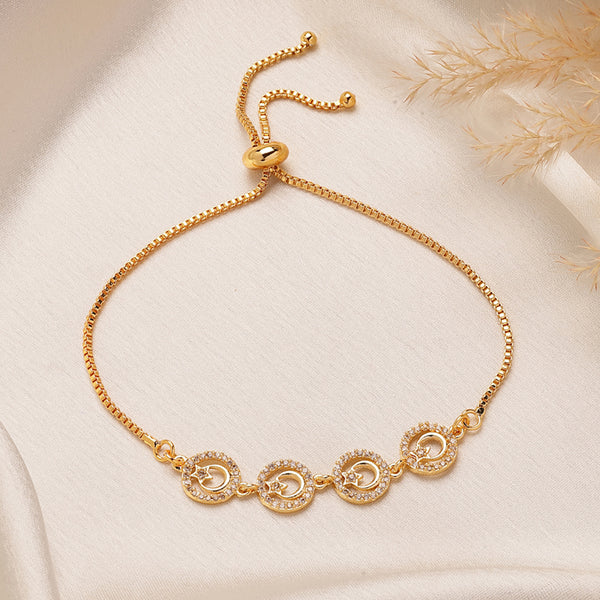 Exquisite American Diamond  Round Motif Bracelet – Gold Finish, Airy-Light Party & Sangeet Look