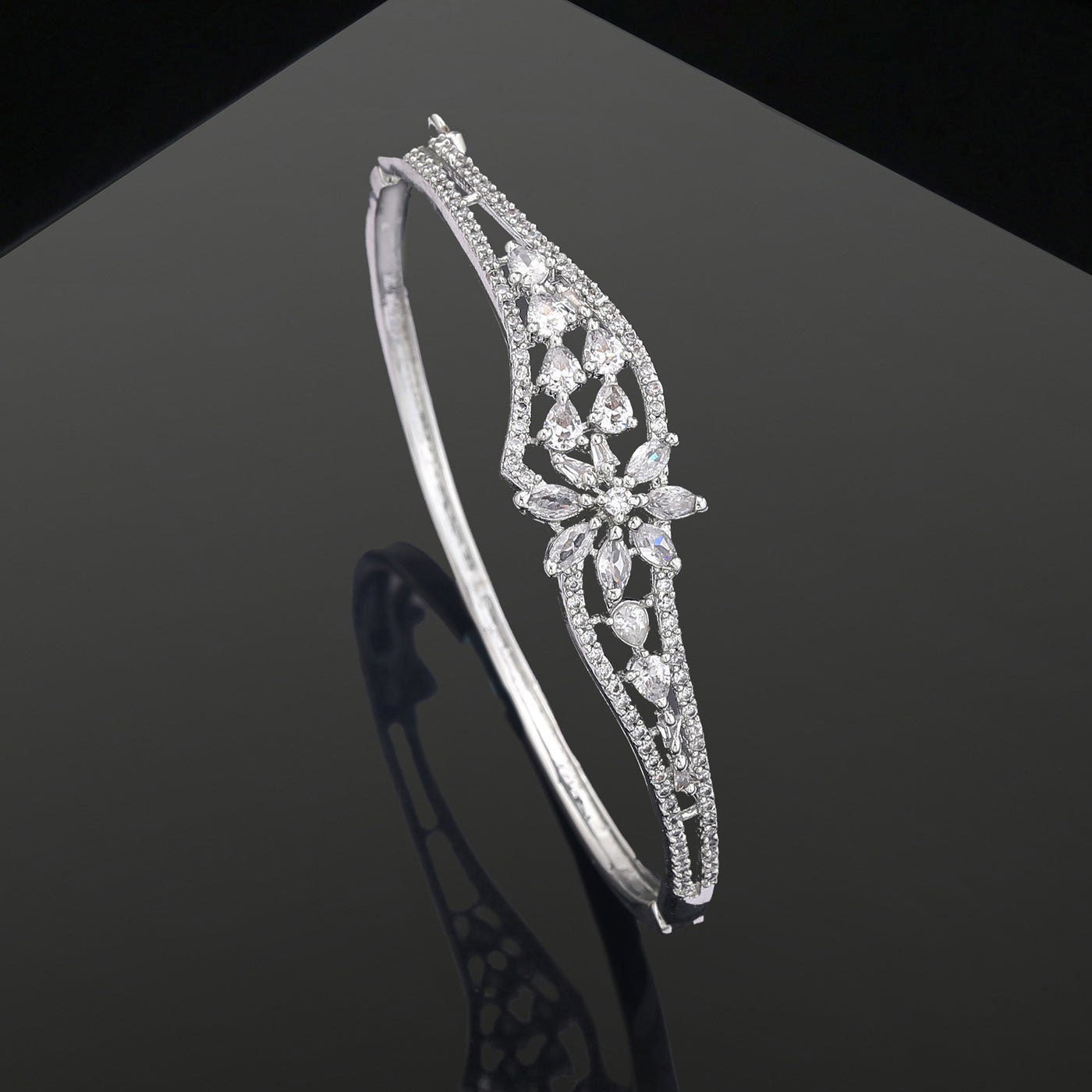 Estele Glowing Sophistication: Elegant American Diamond Bracelet with Classic Rhodium Finish for Women– Designed for Effortless Comfort & Timeless Charm