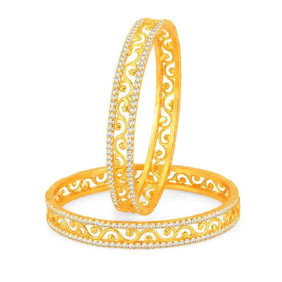 Estele Luxury Gold-Tone Bangles – 2.6 Size with Intricate Floral Vine Design & CZ Stone Accents – OSBR-VK11011-26 BANGLE