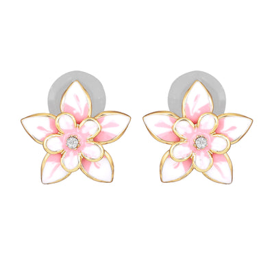 Flower Shaped White Enamel Earrings