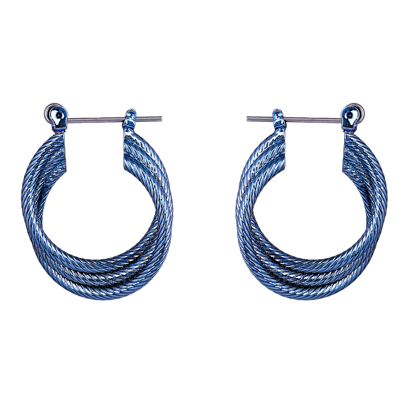 Estele Cobalt Blue Plated Triple Layered Designer Hoop Earrings for Women