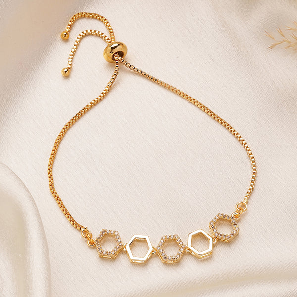 American Diamond Hexagon Chain Bracelet – Exclusive Gold Plated, Lightweight Daily to Party