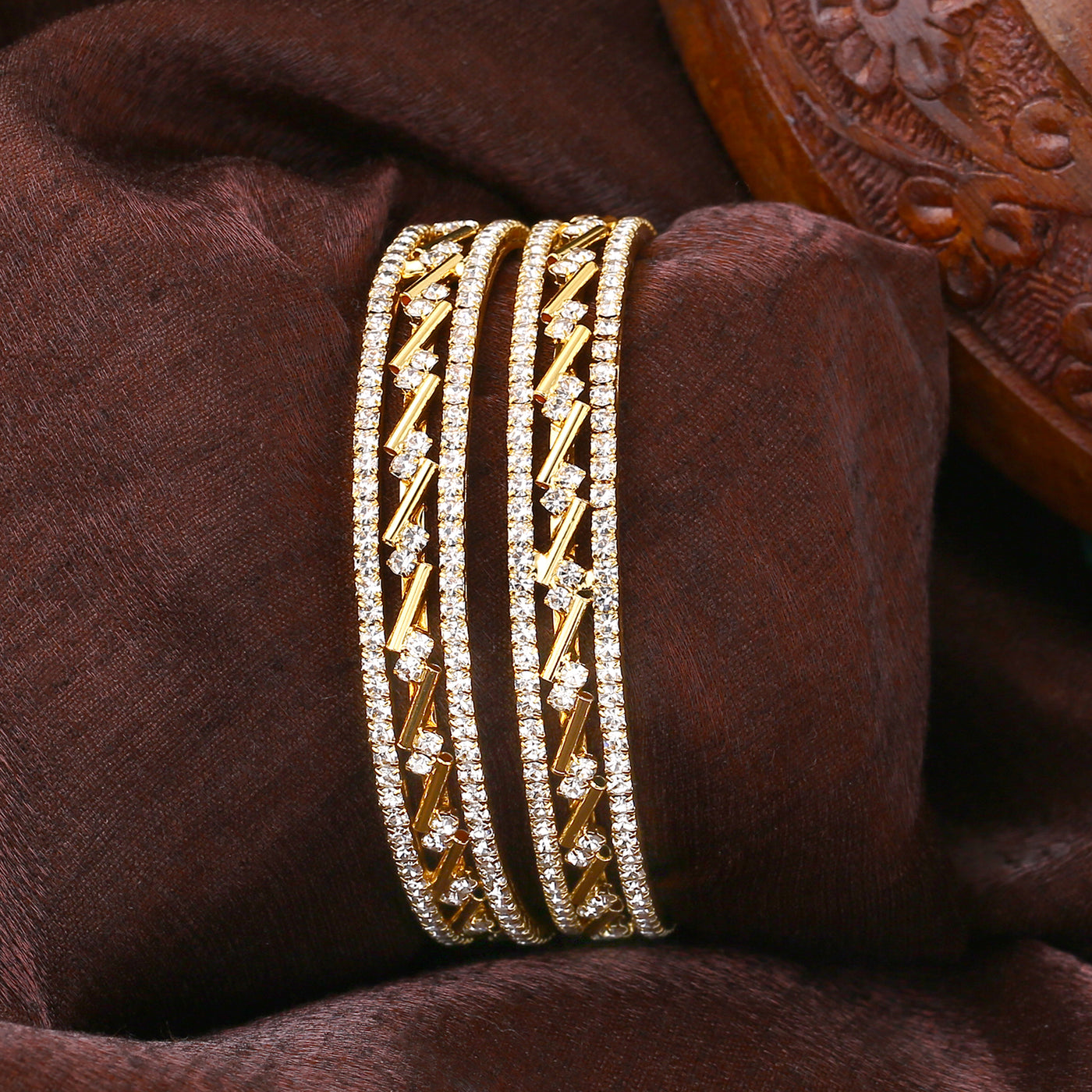 Estele Gold Plated Criss-Cross 2:4 Size Bangles | Modern Jewelry for Women – OSBR-VKL11039 BANGLE