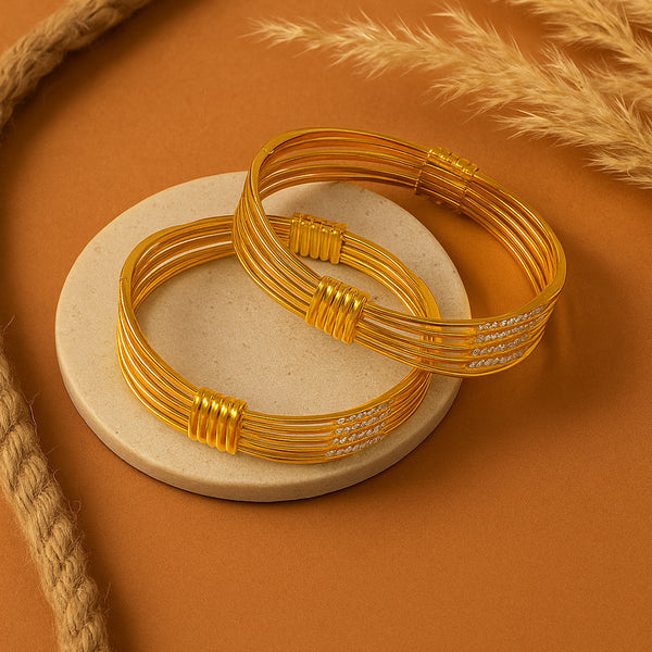 Estele Stylish Gold Plated Bangles Size 2.6 Multi-Layer Wire Design with CZ Stones Elegant Jewelry for Women OSBR-VK11434-26 BANGLE