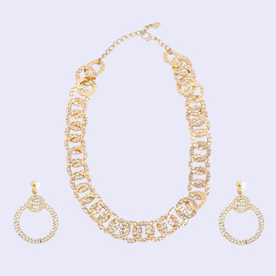 Estele Gold Tone Trendy & Stylish Interlinked Circular Design Beaten Gold Necklace Set for Women