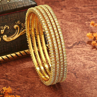 Estele Gold Plated CZ Bangles Set for Women – Pack of 4 – Size 2.6 – Traditional & Elegant Design – OSBR-VK11441-26 BANGLE