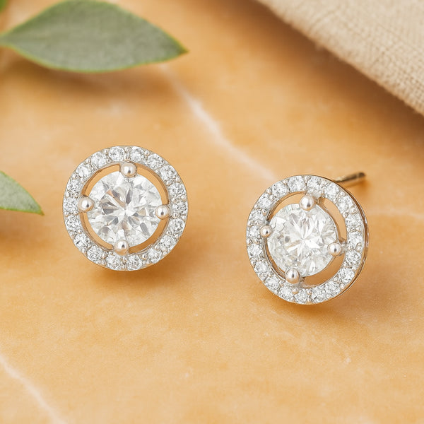 Estele Rhodium Plated CZ Circular Stud Earrings for Women