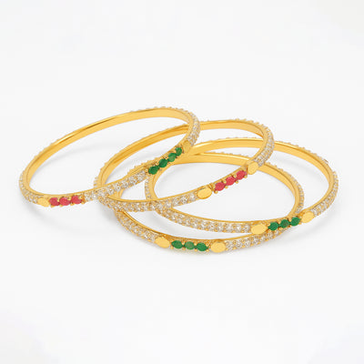 Estele Gold Polish CZ Bangles for Women – Size 2.6 – Set of 4 with Ruby & Green Stones – Ideal for Traditional Wear & Gifting – OSBR-VK11090-26 BANGLE