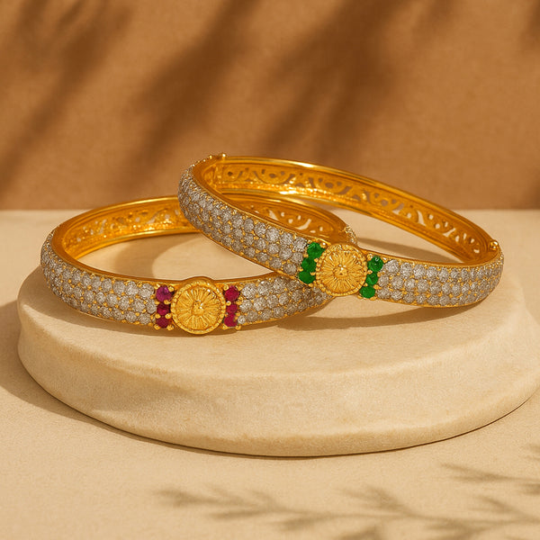 Estele Traditional Gold Finish Bangles for WomenSize 2.6|Multi-Color CZ Stones|Perfect for Weddings & Festive WearOSBR-VK11494-26 BANGLE