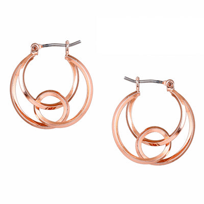 Estele Fashion Earrings for Women Rosegold Plated Double Circular Medium Size Stylish Trendy Metallic Hoop Earrings Party/Office Wear for Girls and Women
