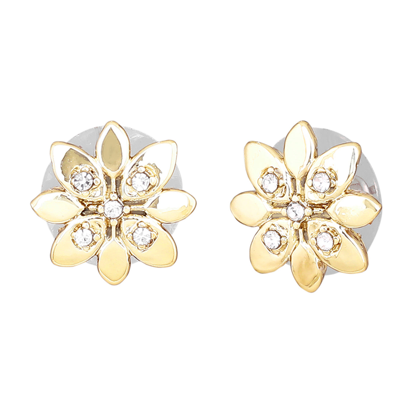 Estele Gold Plated Flower Stud Earrings with Crystals for Women