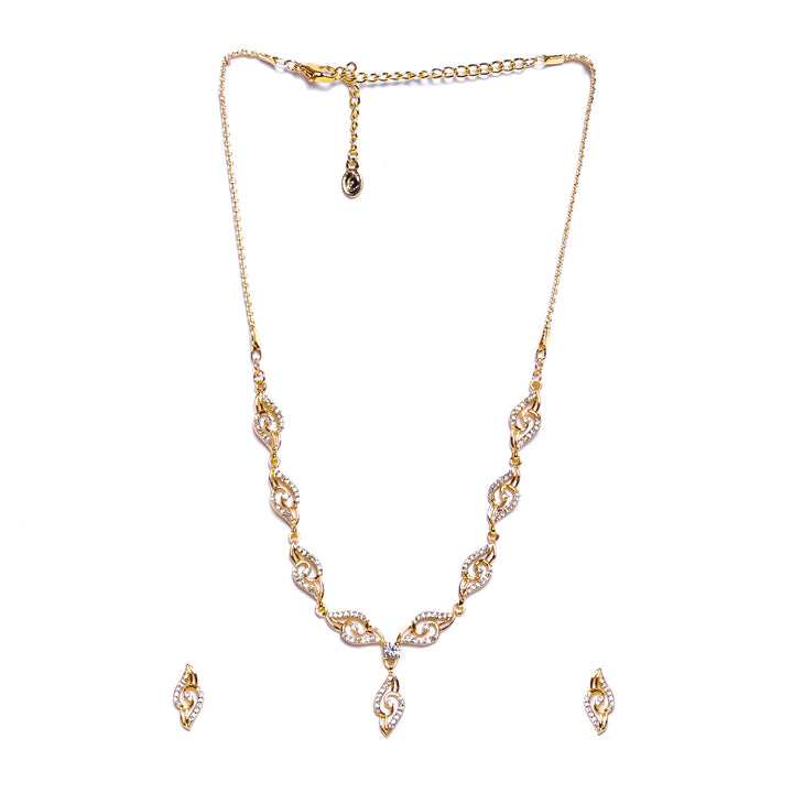 Stylish Matt Gold plated American Diamond CZ Banded Tulip Necklace