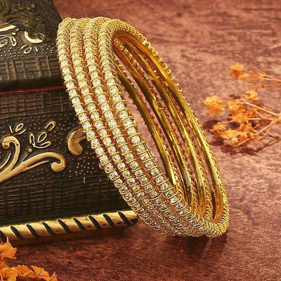 Estele Gold Plated CZ Bangles Set for Women – Pack of 4 – Size 2.6 – Traditional & Elegant Design – OSBR-VK11441-26 BANGLE