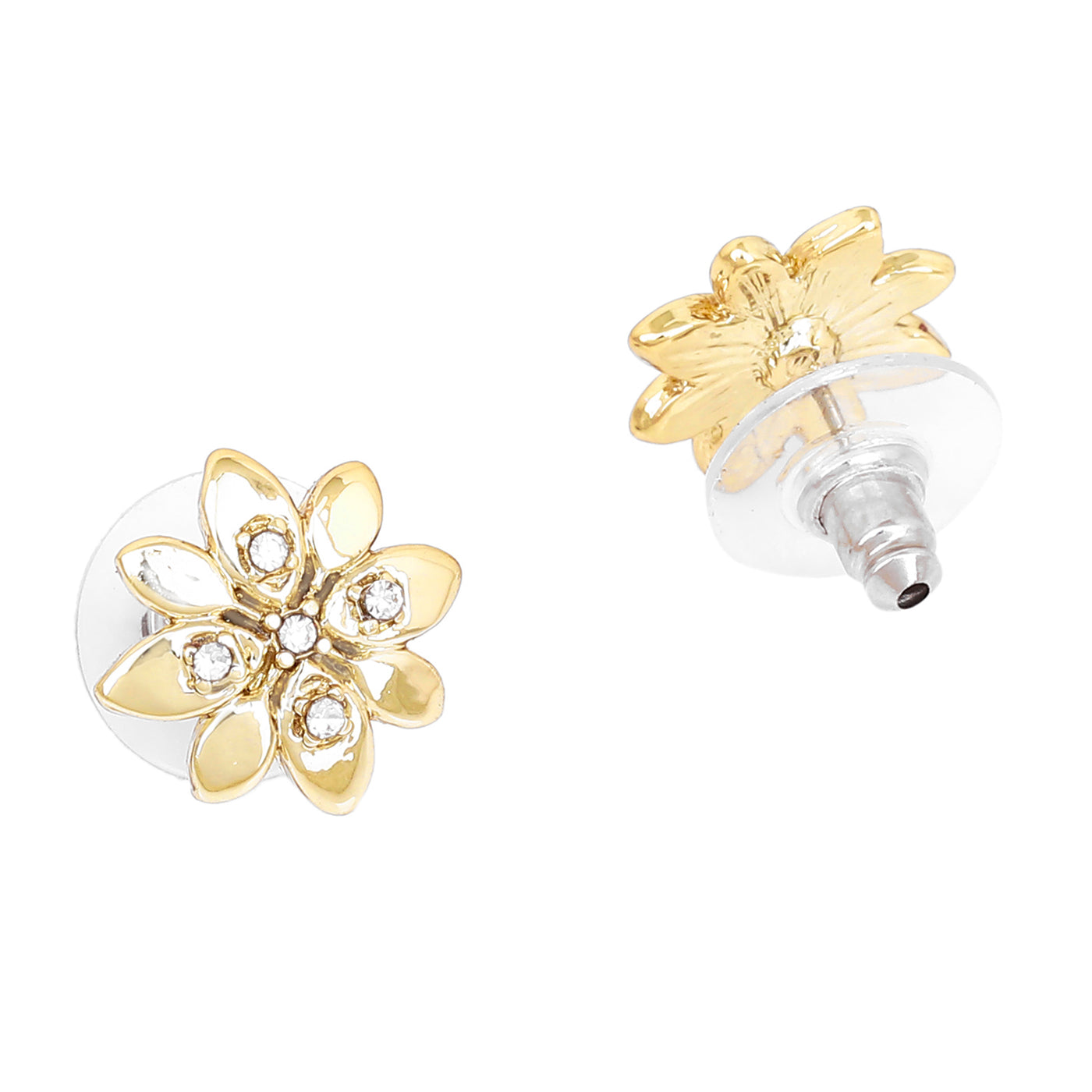 Estele Gold Plated Flower Stud Earrings with Crystals for Women