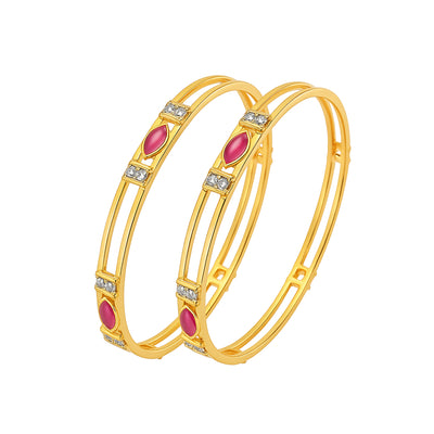 Estele Women’s Gold Plated Bangle – Size 2.6 – Elegant CZ Ruby Stone – Lightweight Ethnic Jewelry – OSBR-VK11412RDWE-26 BANGLE