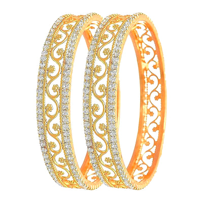 Estele Luxury Gold-Tone Bangles – 2.6 Size with Intricate Floral Vine Design & CZ Stone Accents – OSBR-VK11011-26 BANGLE