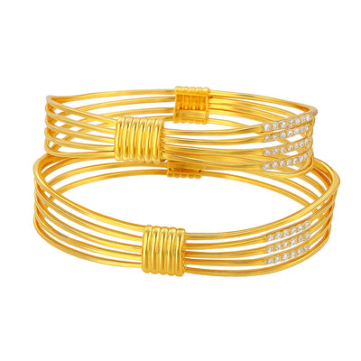 Estele Stylish Gold Plated Bangles – Size 2.6 – Multi-Layer Wire Design with CZ Stones – Elegant Jewelry for Women – OSBR-VK11434-26 BANGLE