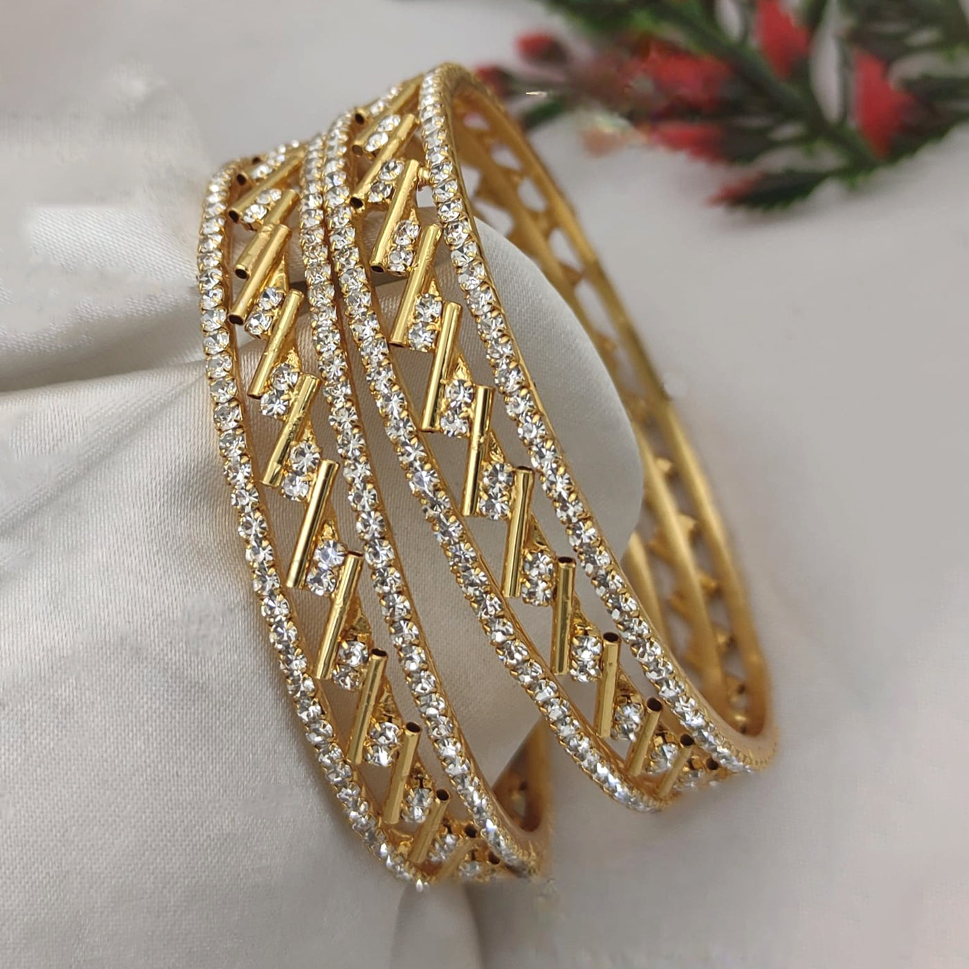 Estele Gold Plated Criss-Cross 2:4 Size Bangles | Modern Jewelry for Women – OSBR-VKL11039 BANGLE