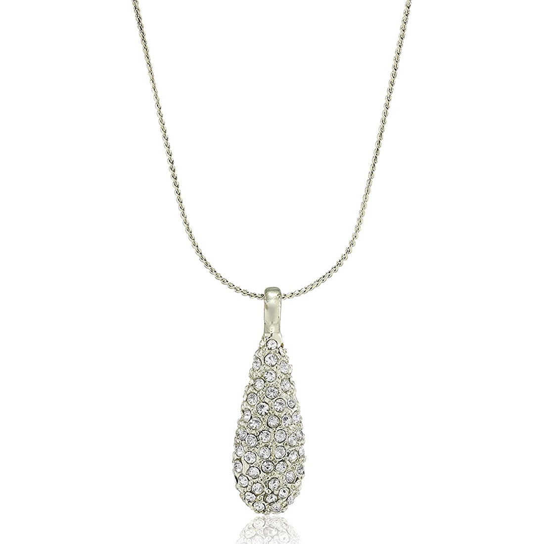 Estele Rhodium Plated Drop Designer Pendant with Crystals for Women