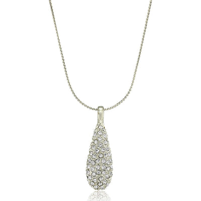 Estele Rhodium Plated Drop Designer Pendant with Crystals for Women