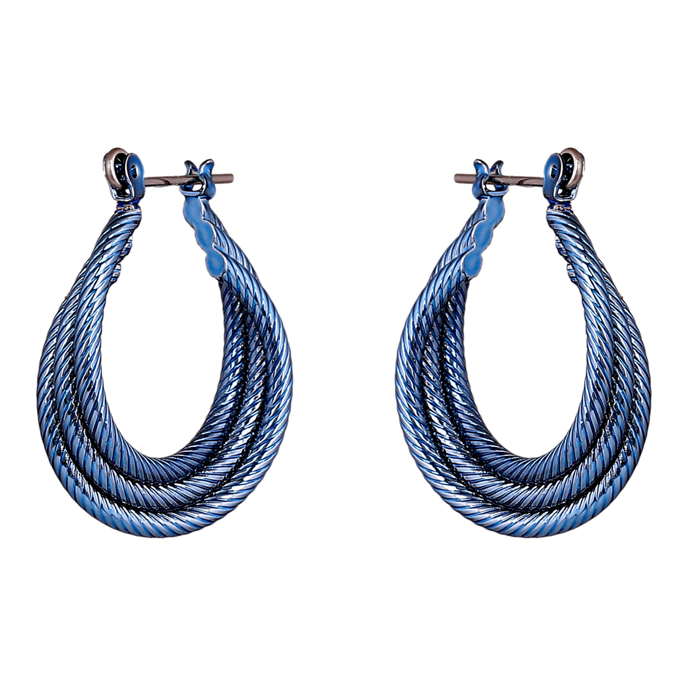 Estele Cobalt Blue Plated Triple Layered Designer Hoop Earrings for Women