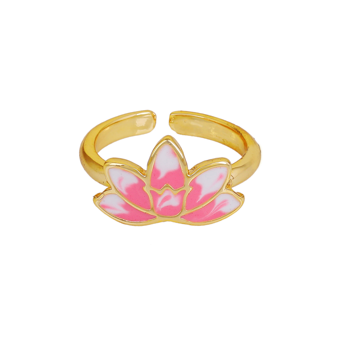 Estele Gold Plated Pink Enamelled Lotus Designer Stylish Adjustable Finger Ring for Girl's & Women