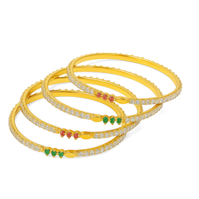 Estele Gold Polish CZ Bangles for Women – Size 2.6 – Set of 4 with Ruby & Green Stones – Ideal for Traditional Wear & Gifting – OSBR-VK11090-26 BANGLE