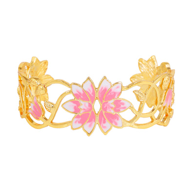 Estele Gold Plated Pink Enamelled Lotus Designer Fascinating Cuff Bracelet for Girl's & Women