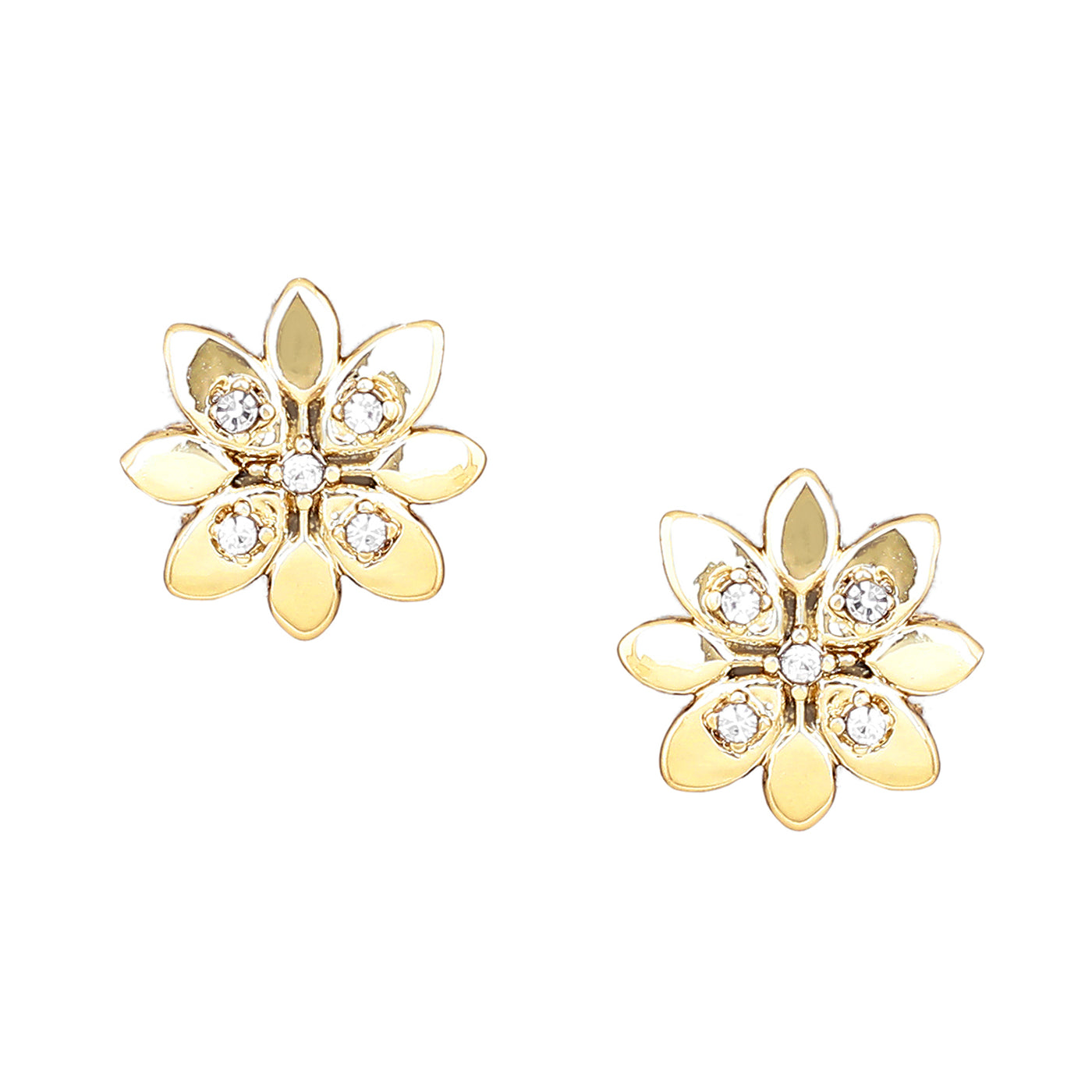 Estele Gold Plated Flower Stud Earrings with Crystals for Women