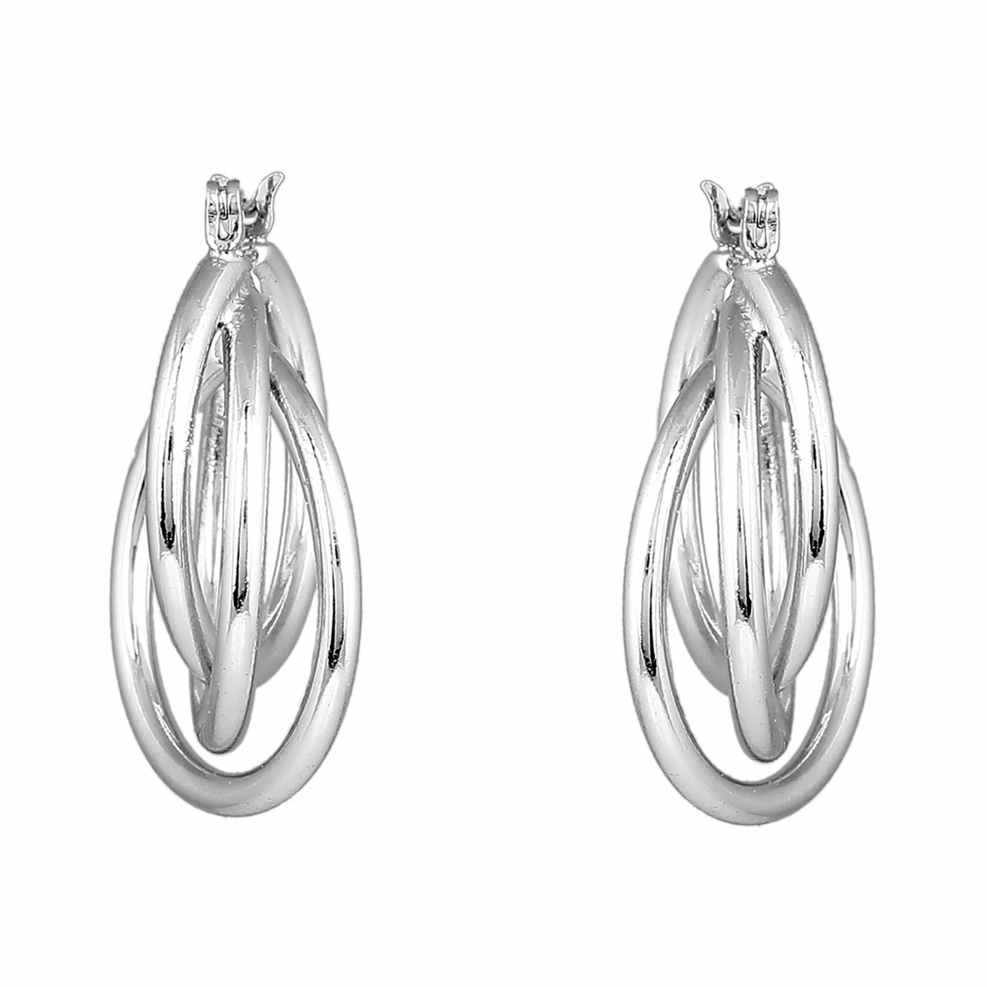 Estele Fashion Earrings for Women and Girls Rhodium Plated Twisted Layered Trio Circular Metallic Hoop Earrings Party/Office Wear for Girls and Women