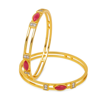 Estele Women’s Gold Plated Bangle – Size 2.6 – Elegant CZ Ruby Stone – Lightweight Ethnic Jewelry – OSBR-VK11412RDWE-26 BANGLE