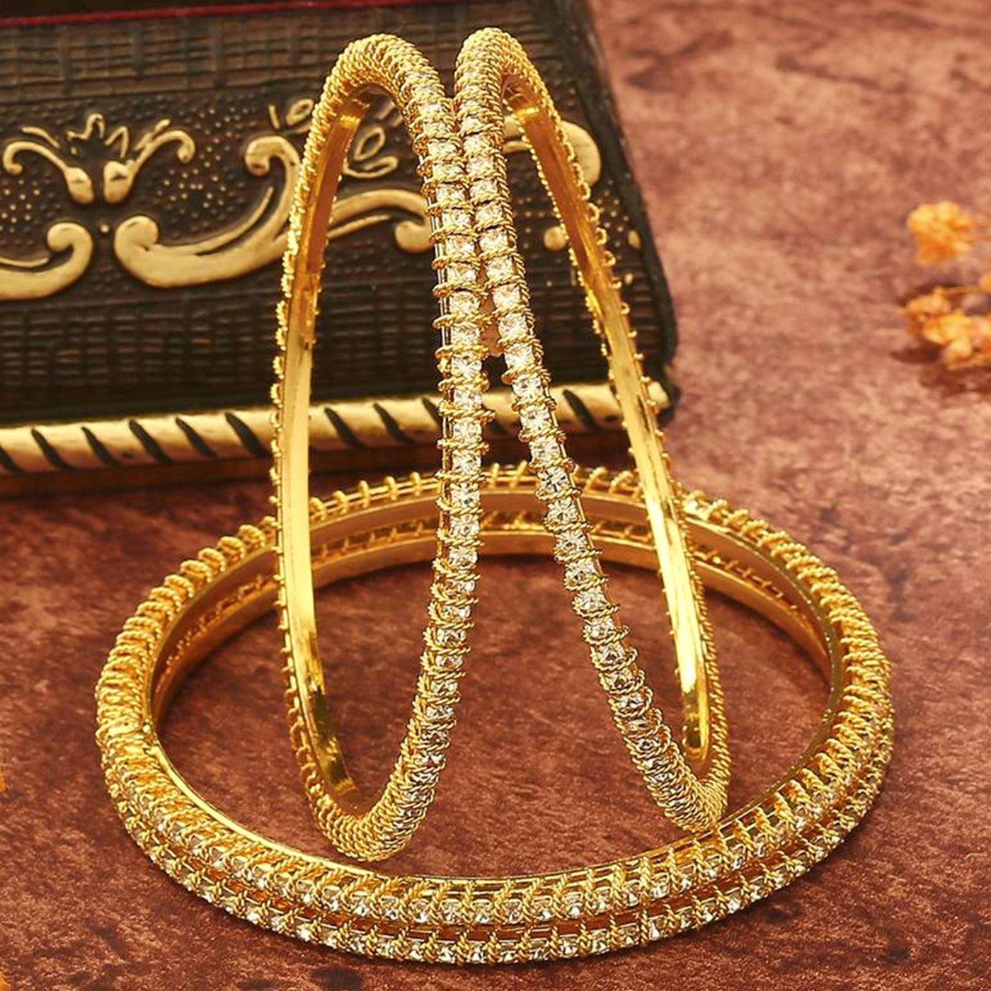 Estele Gold Plated CZ Bangles Set for Women – Pack of 4 – Size 2.6 – Traditional & Elegant Design – OSBR-VK11441-26 BANGLE