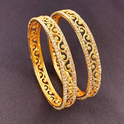 Estele Luxury Gold-Tone Bangles – 2.6 Size with Intricate Floral Vine Design & CZ Stone Accents – OSBR-VK11011-26 BANGLE