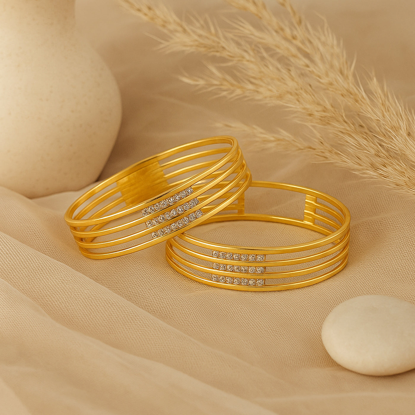 Estele Gold Plated Multi-Line CZ Bangles for Women – Size 2.6 – Lightweight, Modern Design for Festive, Ethnic & Everyday Wear – OSBR-VK11433-26 BANGLE