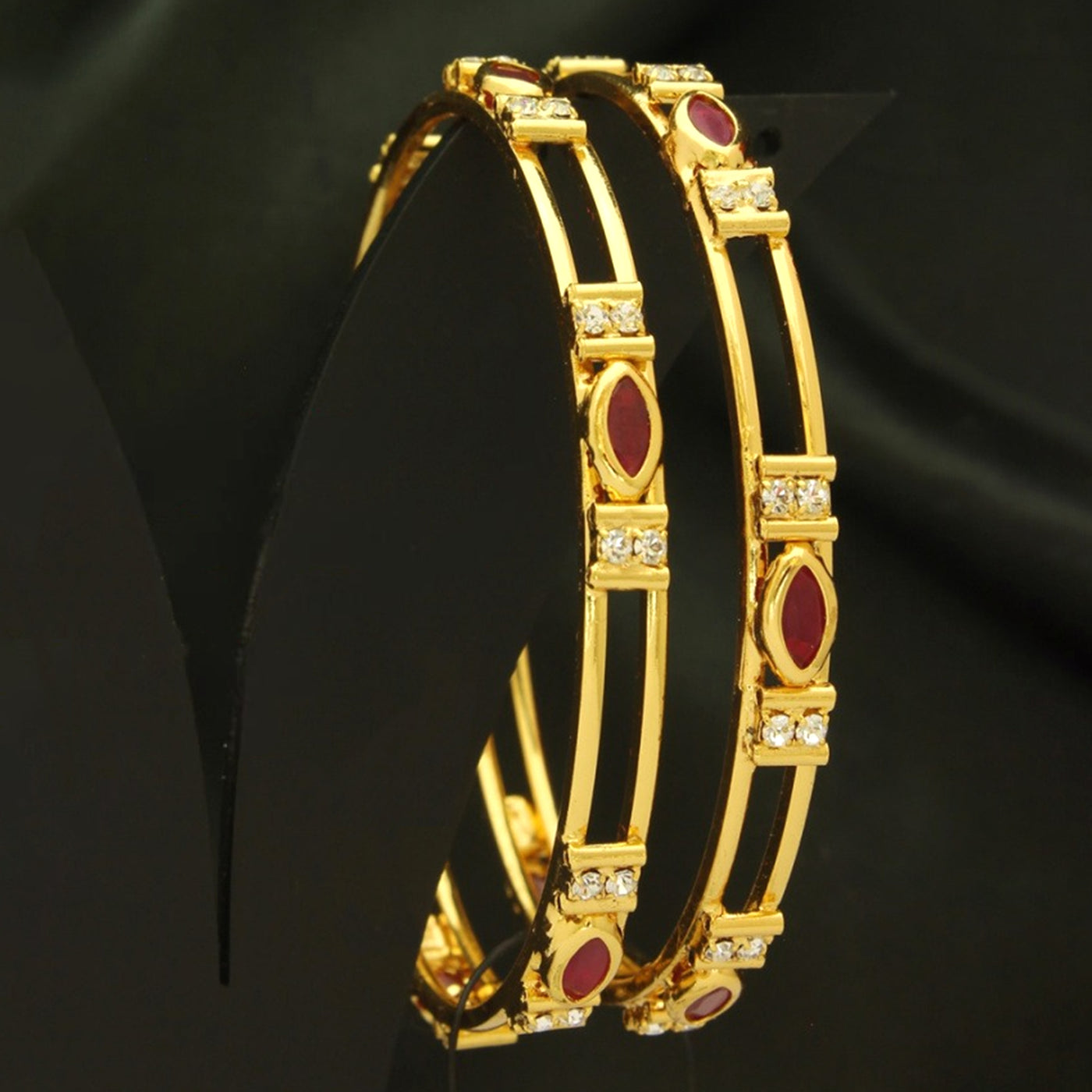 Estele Women’s Gold Plated Bangle – Size 2.6 – Elegant CZ Ruby Stone – Lightweight Ethnic Jewelry – OSBR-VK11412RDWE-26 BANGLE
