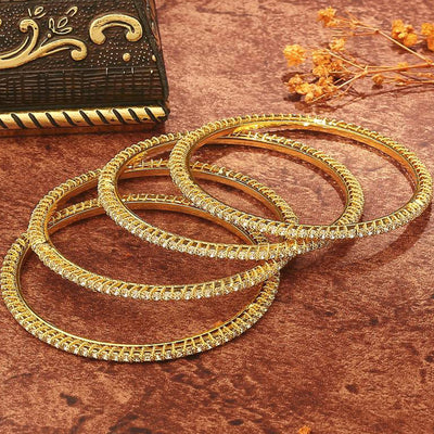 Estele Gold Plated CZ Bangles Set for Women – Pack of 4 – Size 2.6 – Traditional & Elegant Design – OSBR-VK11441-26 BANGLE