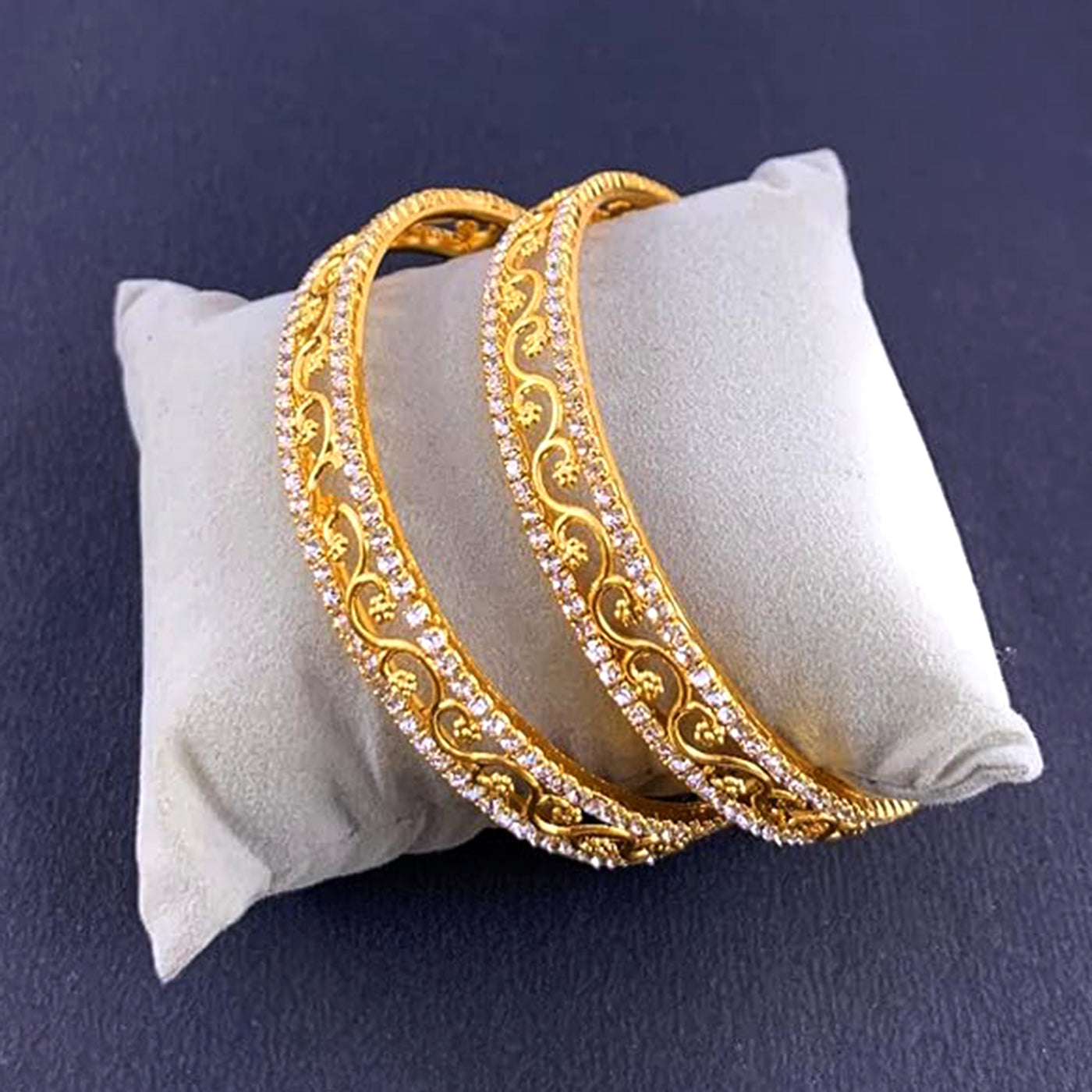 Estele Luxury Gold-Tone Bangles – 2.6 Size with Intricate Floral Vine Design & CZ Stone Accents – OSBR-VK11011-26 BANGLE