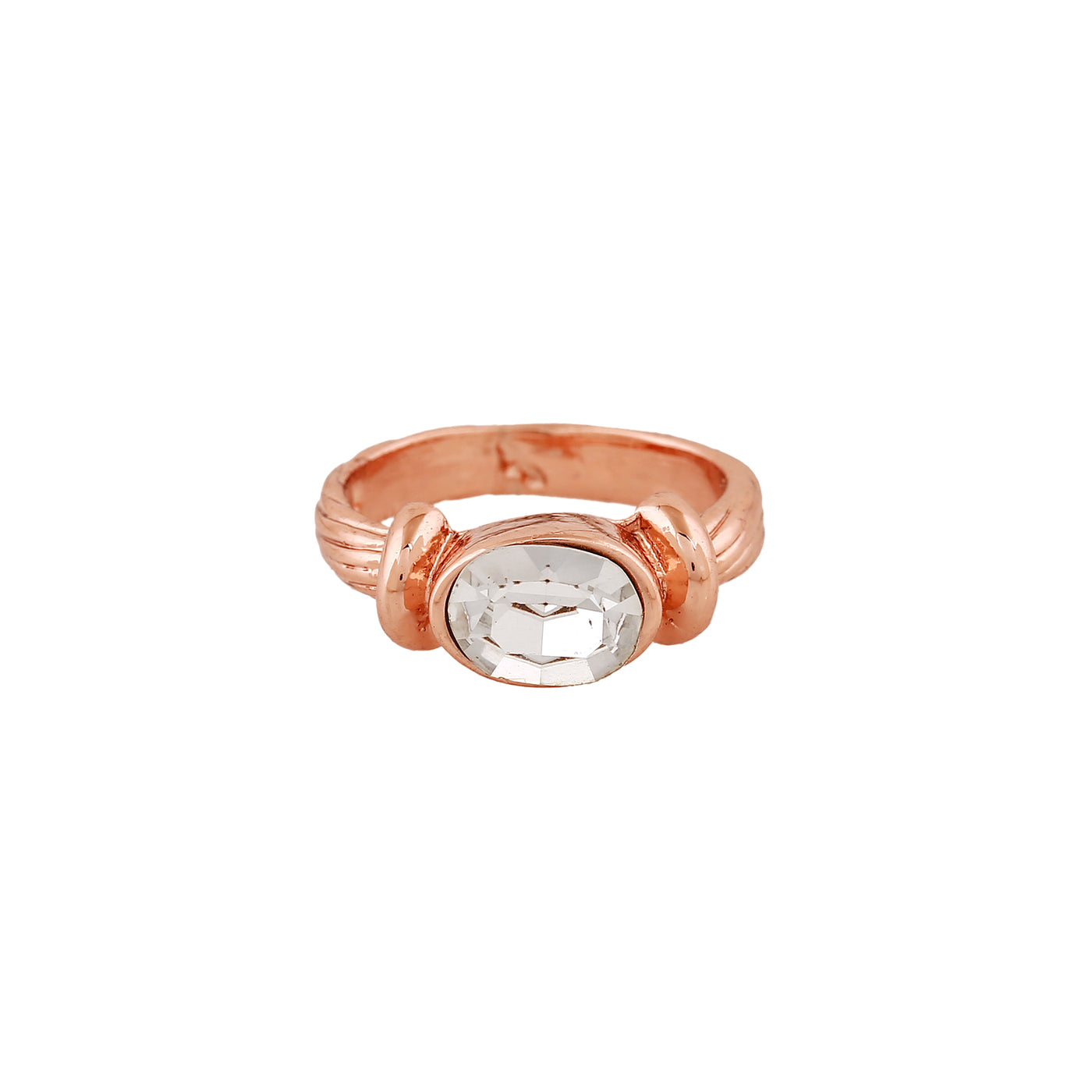 Estele Rose Gold Plated Oval Shaped Finger Ring with Austrian Crystals for Women