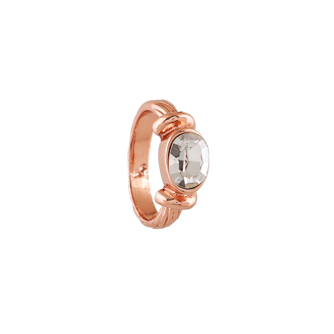 Estele Rose Gold Plated Oval Shaped Finger Ring with Austrian Crystals for Women