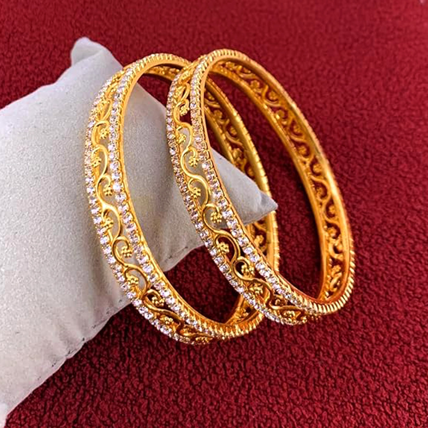 Estele Luxury Gold-Tone Bangles – 2.6 Size with Intricate Floral Vine Design & CZ Stone Accents – OSBR-VK11011-26 BANGLE