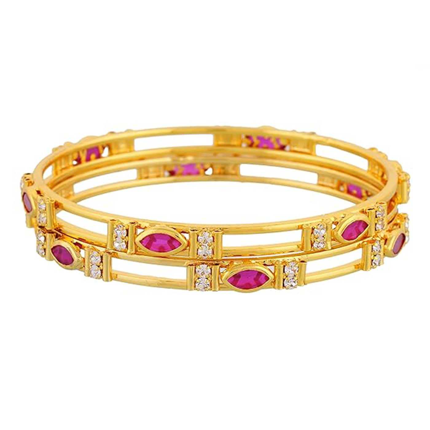 Estele Women’s Gold Plated Bangle – Size 2.6 – Elegant CZ Ruby Stone – Lightweight Ethnic Jewelry – OSBR-VK11412RDWE-26 BANGLE