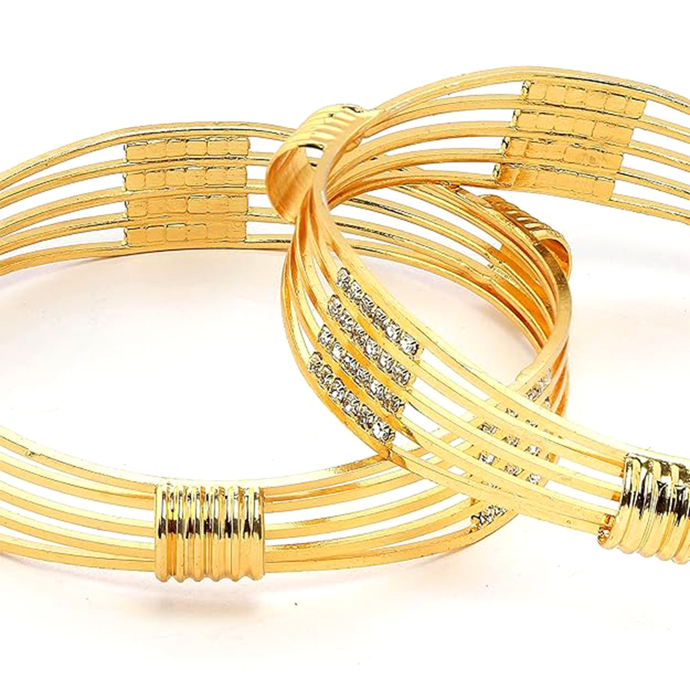 Estele Stylish Gold Plated Bangles – Size 2.6 – Multi-Layer Wire Design with CZ Stones – Elegant Jewelry for Women – OSBR-VK11434-26 BANGLE